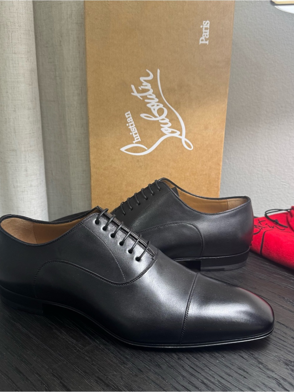 Christian Louboutin Greggo Lace-Up Dress Shoes Leather Black 43